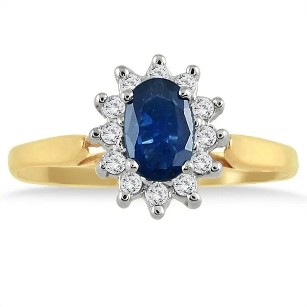 6x4MM Sapphire and Diamond Flower Ring in 10K Gold