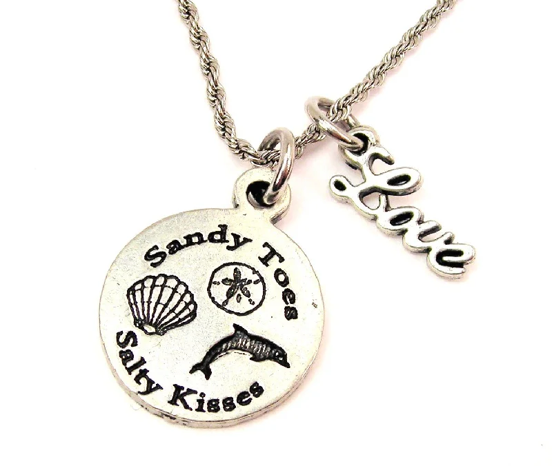 adjustable gold necklaces for women -Sandy Toes Salty Kisses 20" Chain Necklace With Cursive Love Accent