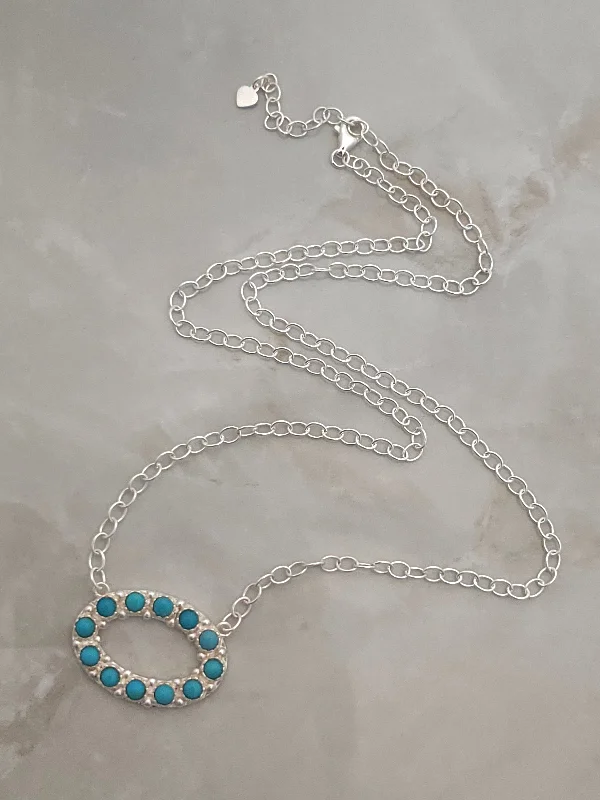 bridal choker necklaces -Sterling Silver Turquoise Oval Necklace