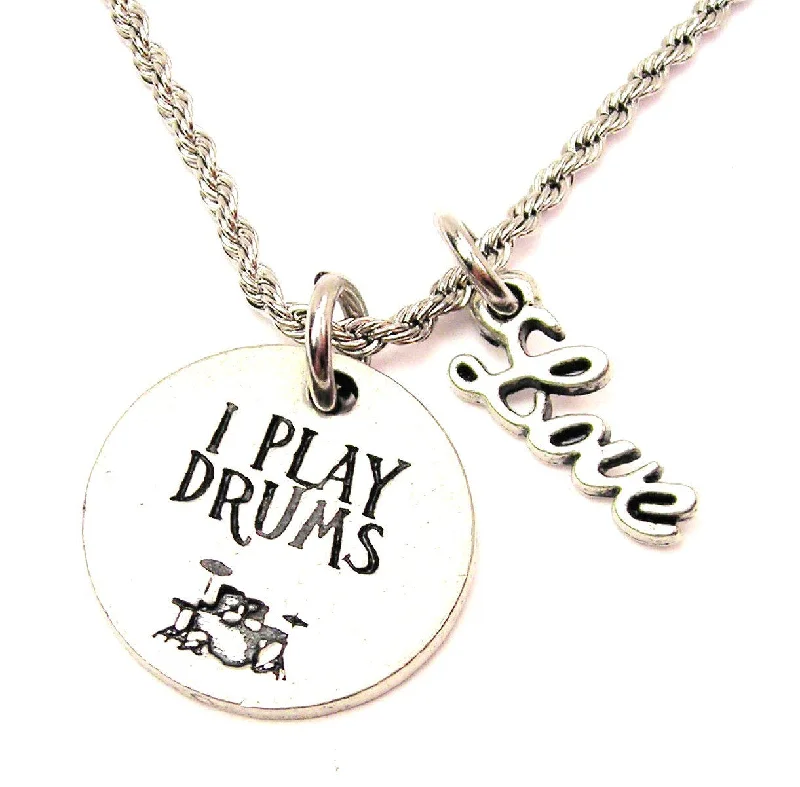 silver bar necklaces for women -I Play Drums 20" Chain Necklace With Cursive Love Accent