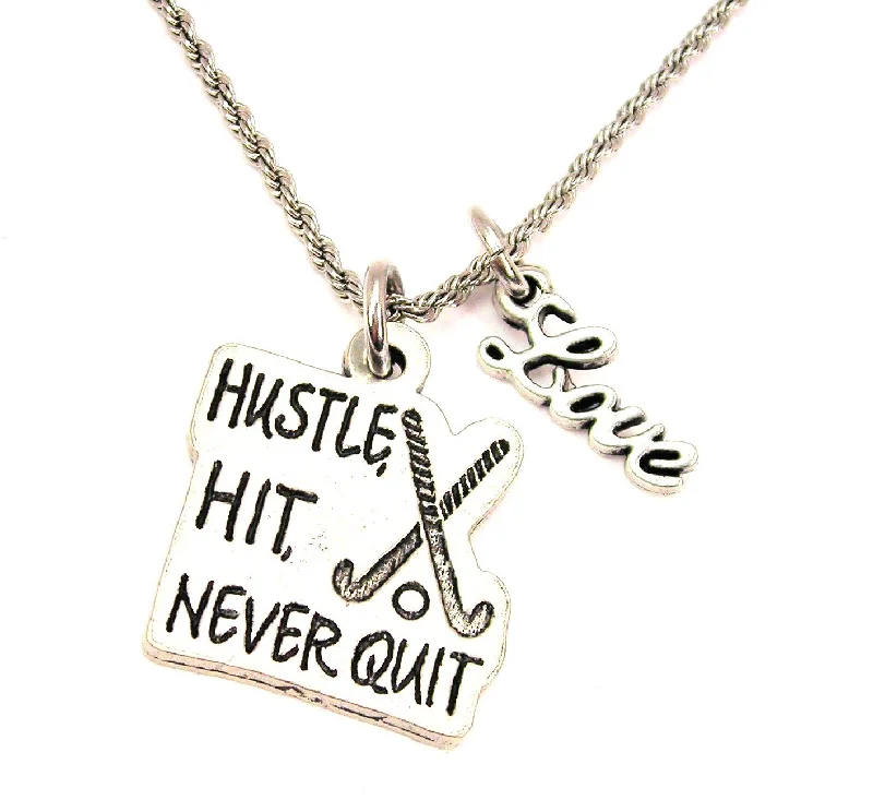 rose gold choker necklaces -Hustle Hit Never Quit 20" Chain Necklace With Cursive Love Accent