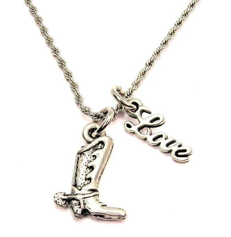 wedding necklaces for women -Cowboy Boot With Spur 20" Chain Necklace With Cursive Love Accent