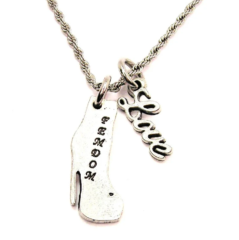 personalized initial necklaces -Femdom High Heeled Boot 20" Chain Necklace With Cursive Love Accent