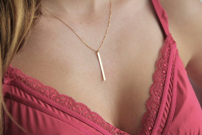 bridal pearl necklaces for women -Sister Necklace, 14K Gold Bar Necklace