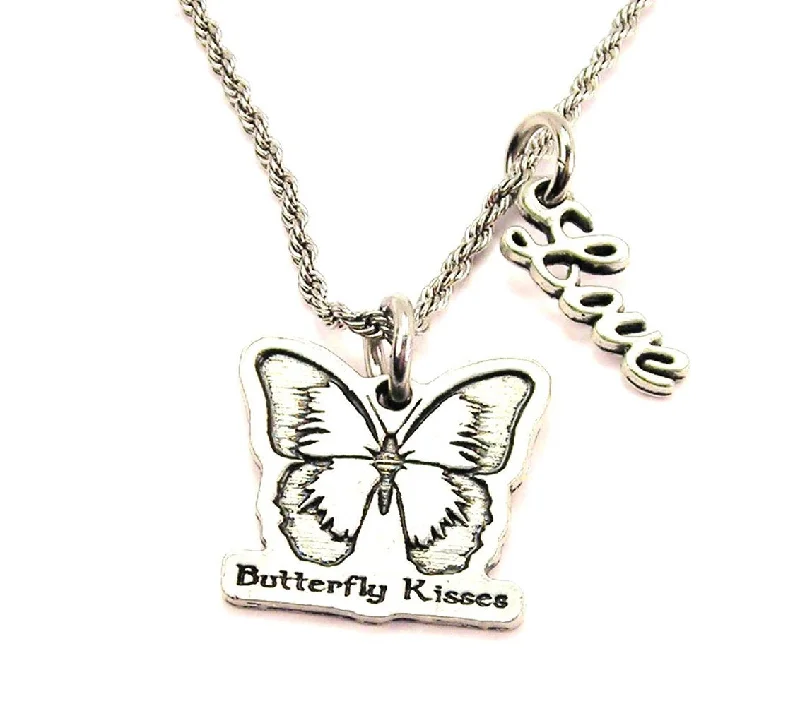 infinity pendant necklaces -Butterfly Kisses 20" Chain Necklace With Cursive Love Accent