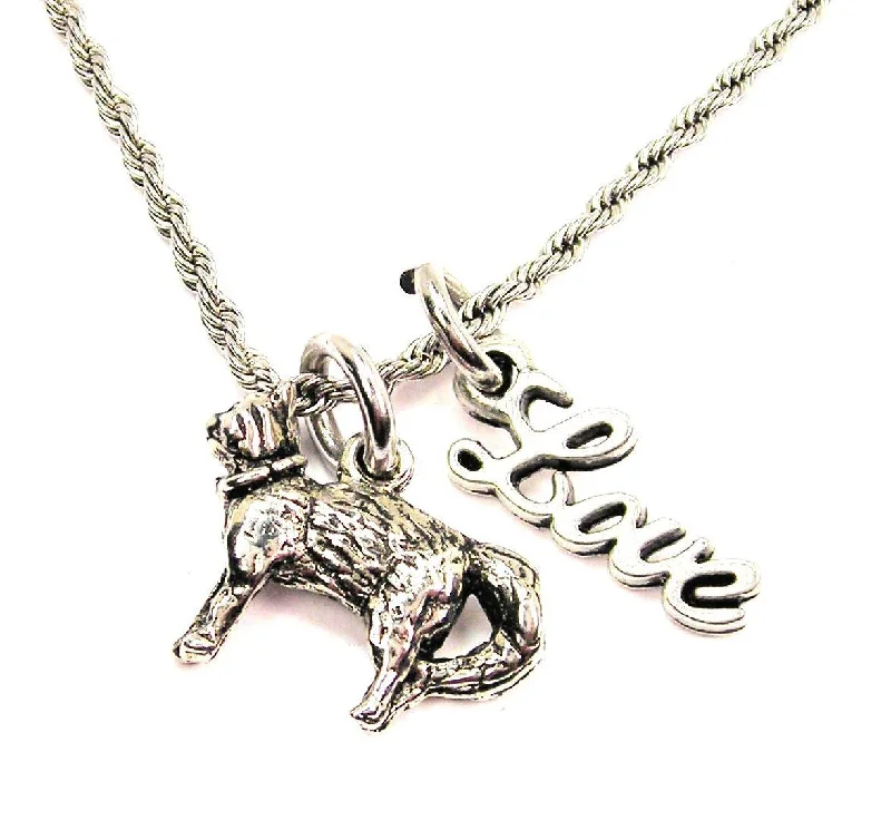 adjustable necklaces for women -Cat With Collar 20" Chain Necklace With Cursive Love Accent