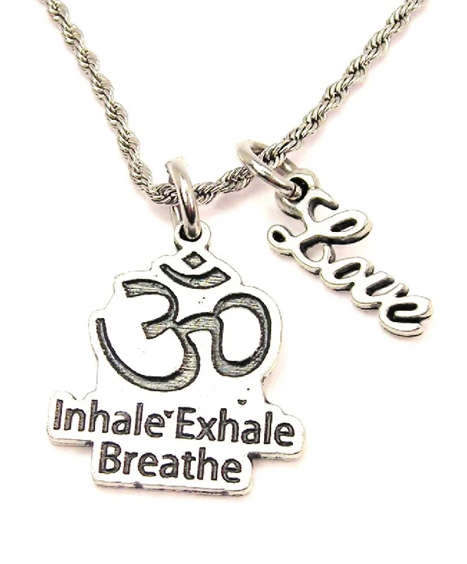 birthstone necklaces for women -Inhale Exhale Breathe 20" Chain Necklace With Cursive Love Accent