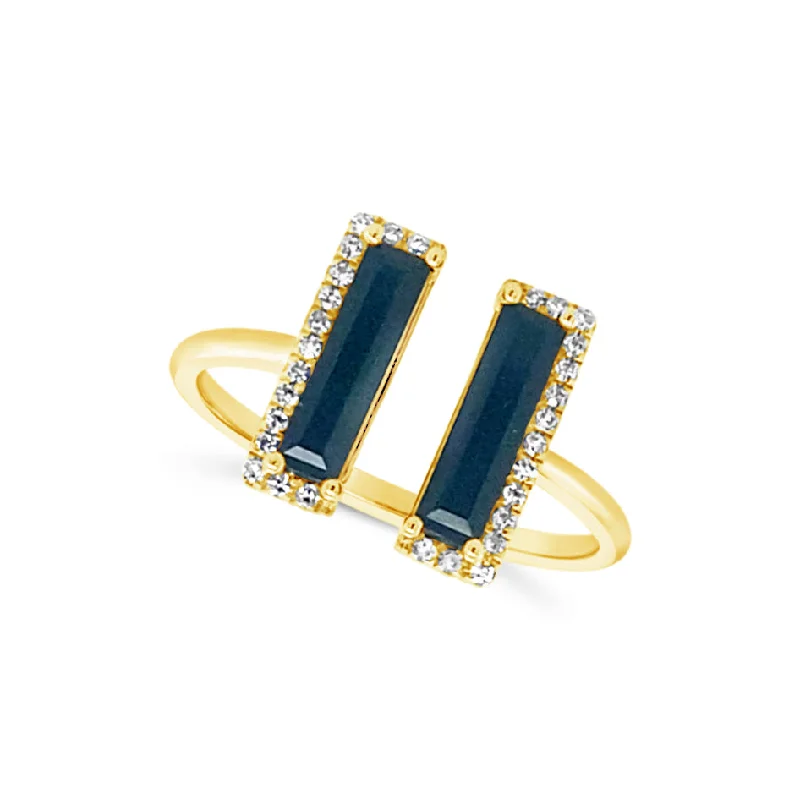 Black Onyx and Diamond Open Design Ring