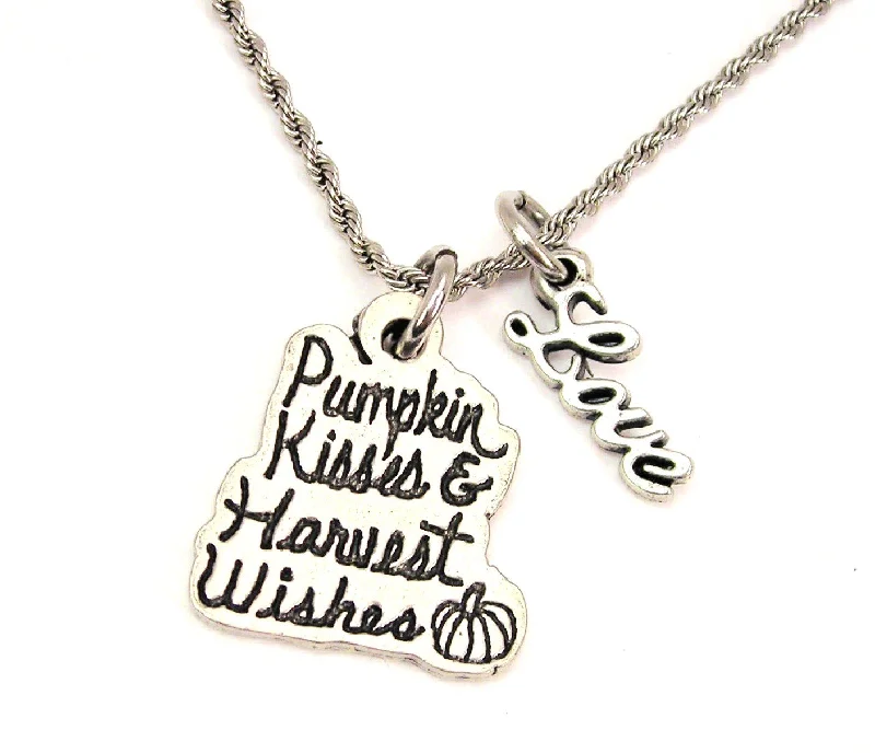 bridal necklaces for women -Pumpkin Kisses And Harvest Wishes 20" Chain Necklace With Cursive Love Accent