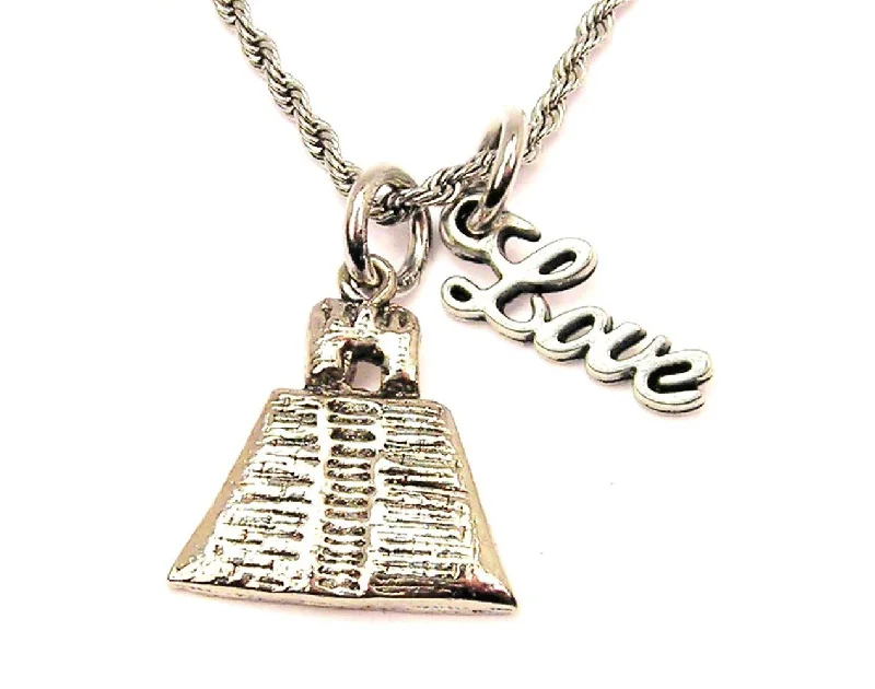 layered gold necklaces for women -Mayan Temple 20" Chain Necklace With Cursive Love Accent