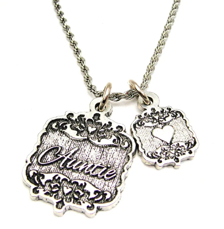 custom pendant necklaces for women -Auntie Victorian Scroll With Victorian Accent Heart 20" Chain Necklace