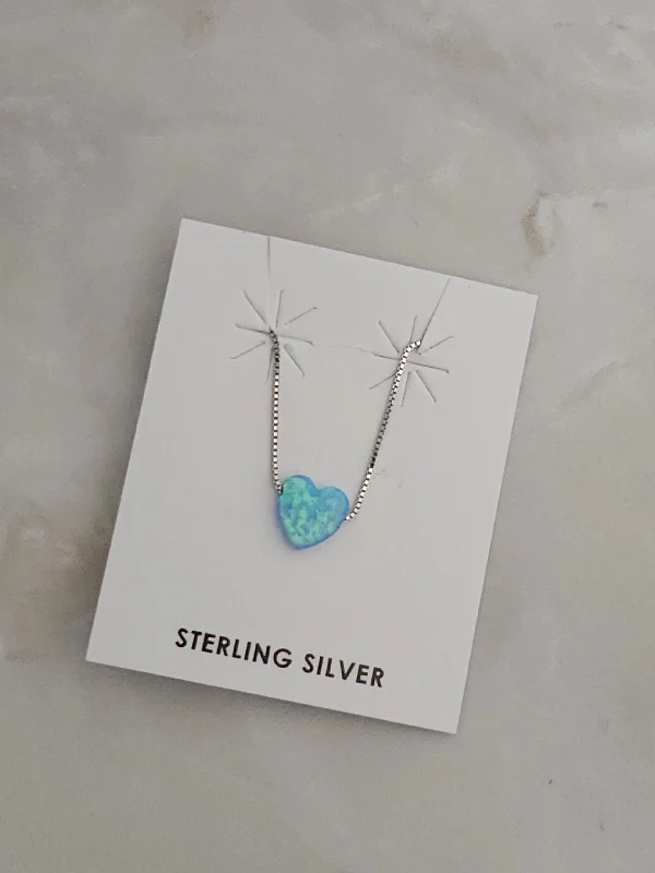 classic pendant necklaces for women -Sterling Silver Blue Lab Opal Heart Necklace