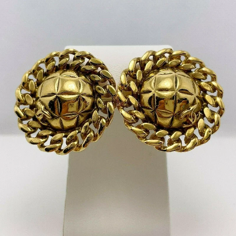 halo engagement rings -vintage earrings for women -$650 Chanel Quilted 37mm Gold Plated Earrings