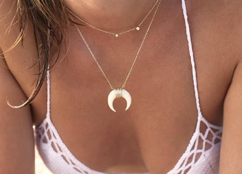 gemstone necklaces for women -Bohemian Moon Necklace, White Horn Gold Moon Necklace