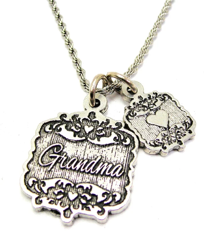 heart necklaces for women -Grandma Victorian Scroll With Victorian Accent Heart 20" Chain Necklace