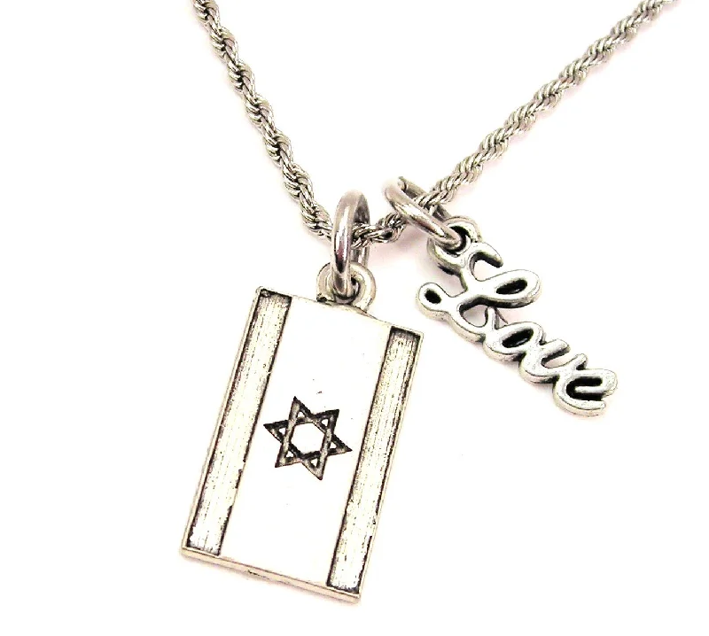 luxurious necklaces for women -Israeli Flag 20" Chain Necklace With Cursive Love Accent