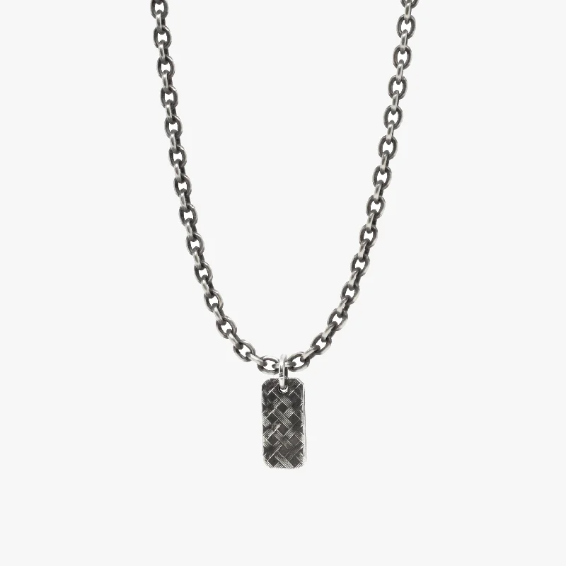 fashion necklaces for women -Crosshatch Sterling Tag Necklace