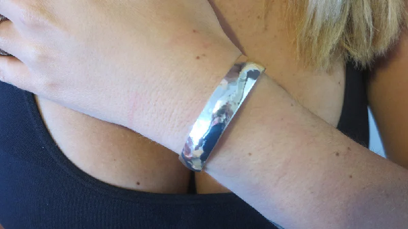 simple gold bangles -Small Silver Hammered Cuff