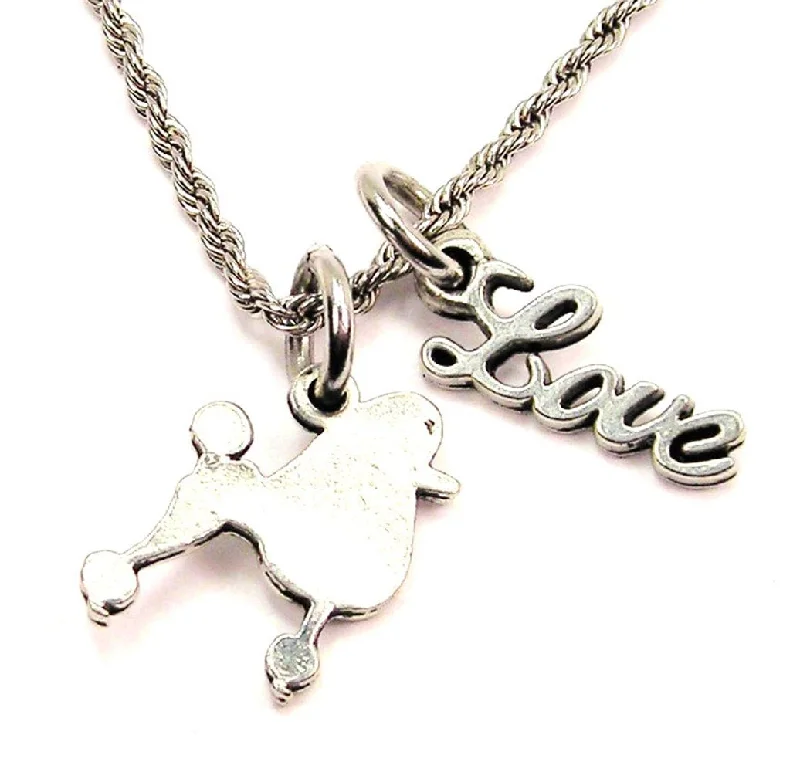 zodiac necklaces for women -Poodle Silhouette 20" Chain Necklace With Cursive Love Accent