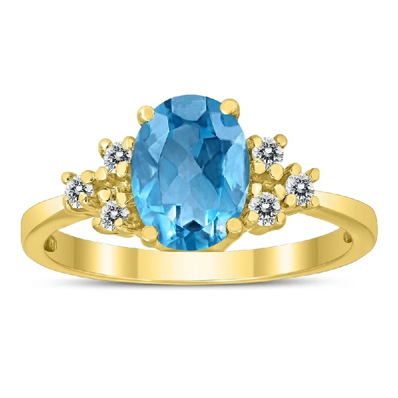 8X6MM Blue Topaz and Diamond Regal Ring in 10K Yellow Gold