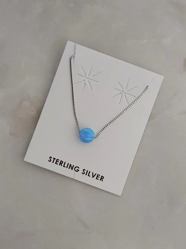 bridal choker necklaces -Sterling Silver Light Blue Opal Mini Ball Necklace