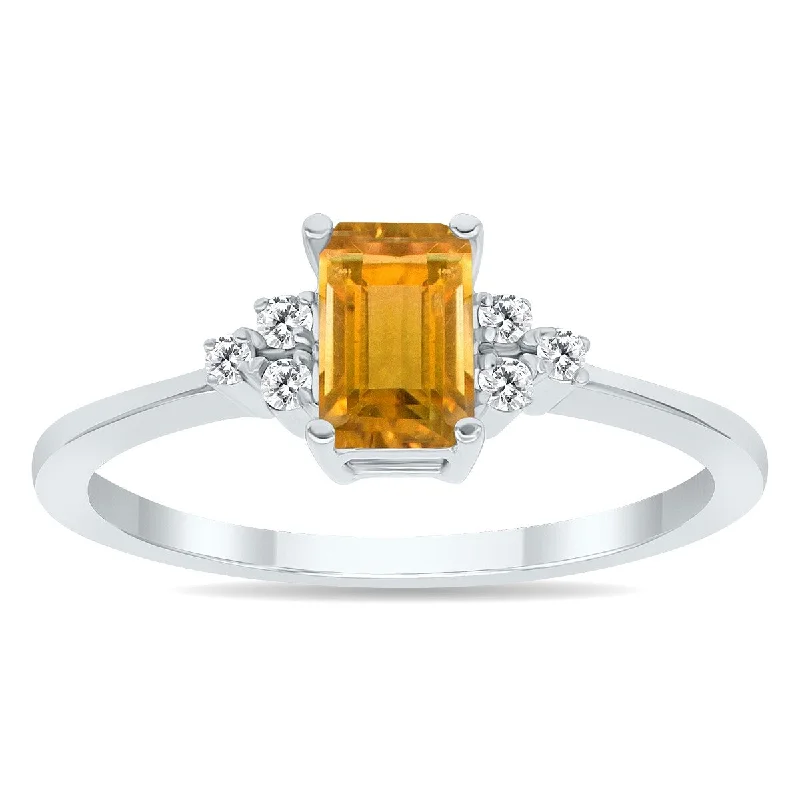 Citrine and Diamond Regal Ring in 10K White Gold