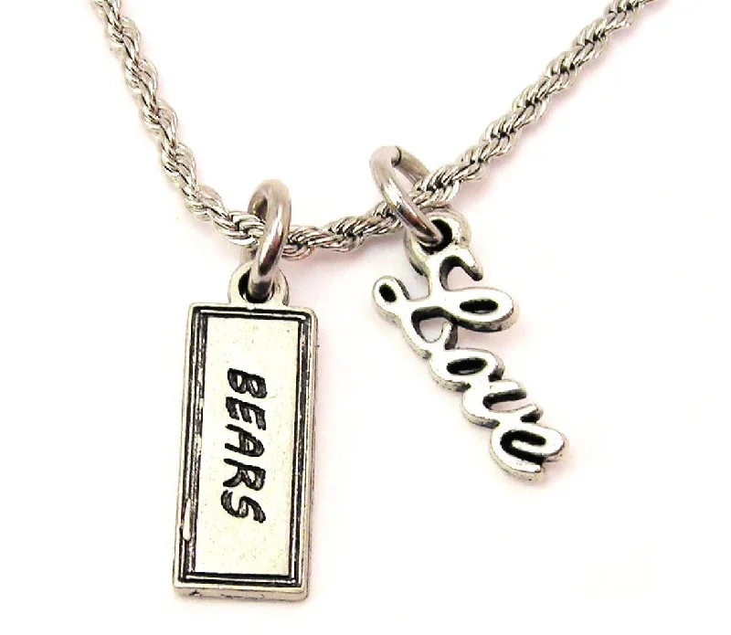 layered gold necklaces for women -Bears Tab 20" Chain Necklace With Cursive Love Accent