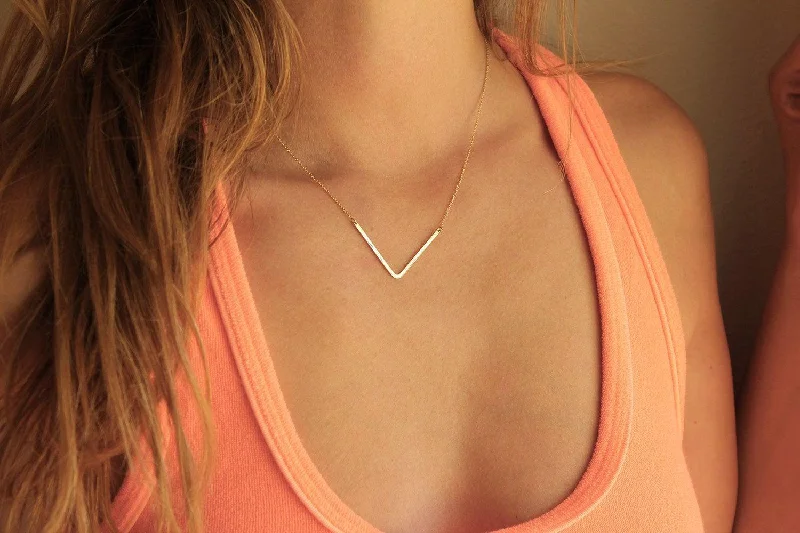 silver bar necklaces for women -V Bar Necklace, Curved Bar Simple Necklace