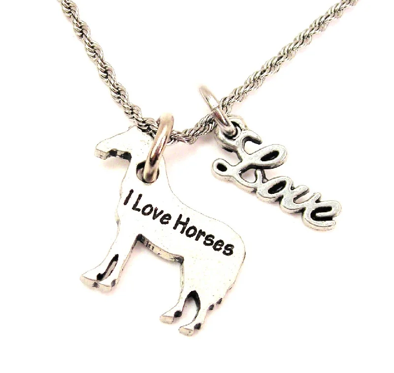 layered gold necklaces for women -I Love Horses 20" Chain Necklace With Cursive Love Accent