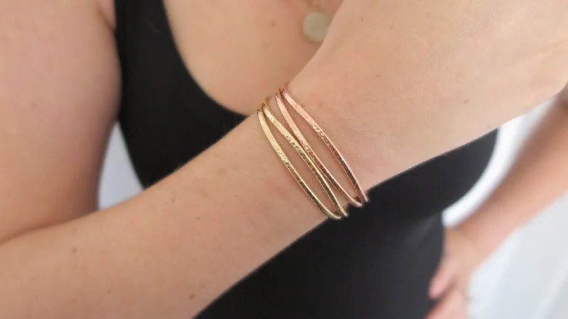 thick cuff bracelets -Hammered Cuff Set 5 (2 Thin Gold, 2 Thin Rose)