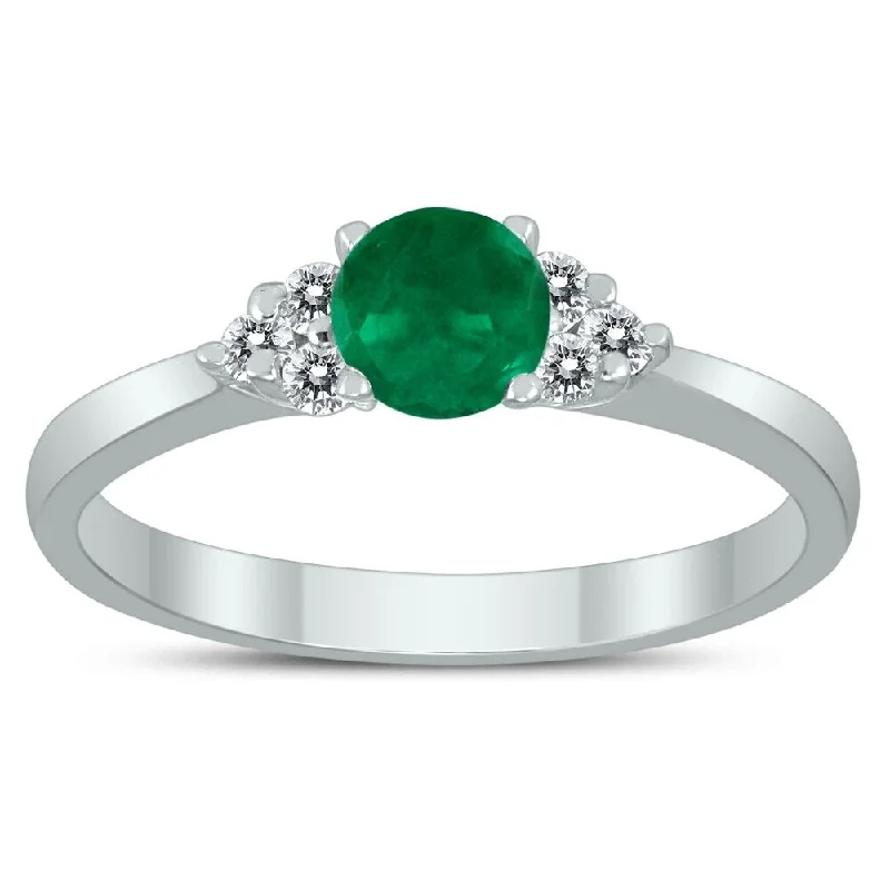 4MM Emerald and Diamond Cynthia Ring in 10K White Gold