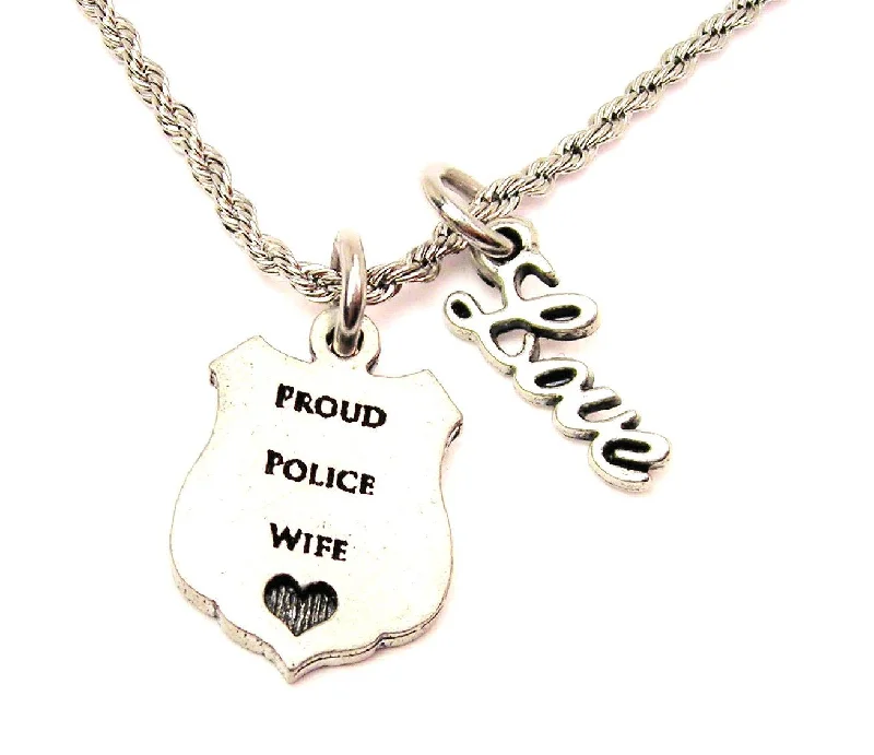 infinity pendant necklaces -Proud Police Wife 20" Chain Necklace With Cursive Love Accent