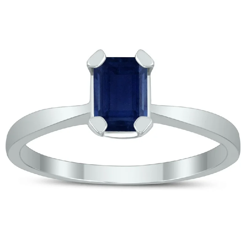 Emerald Shaped 6X4MM Sapphire Solitaire Ring in 10K White Gold