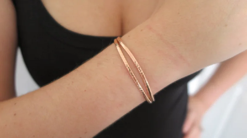 modern bangles for women -Hammered Rose Gold Cuff Set