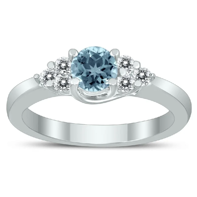 5MM Aquamarine and Diamond Cynthia Ring in 10K White Gold