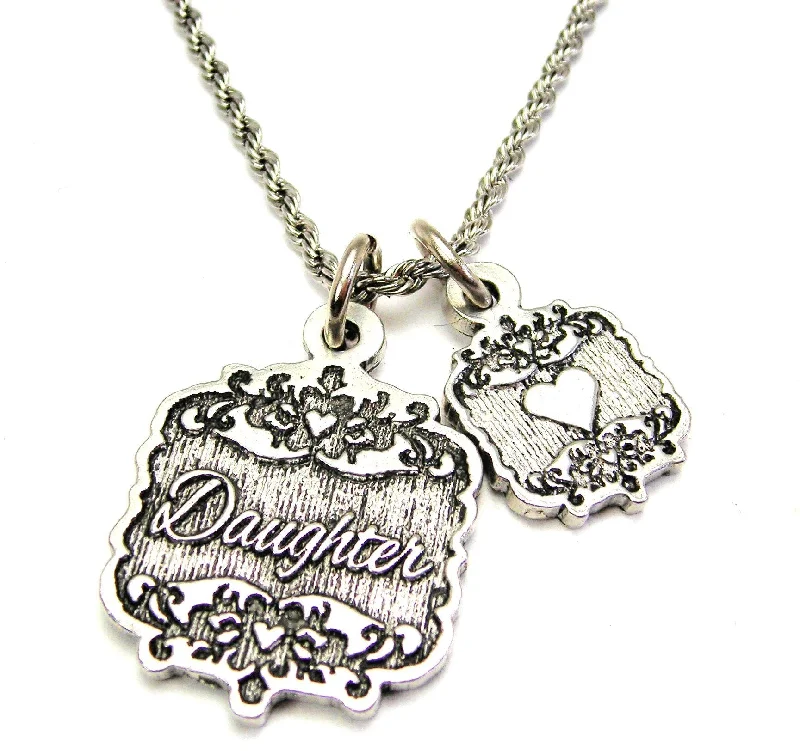 vintage necklaces for women -Daughter Victorian Scroll With Victorian Accent Heart 20" Chain Necklace