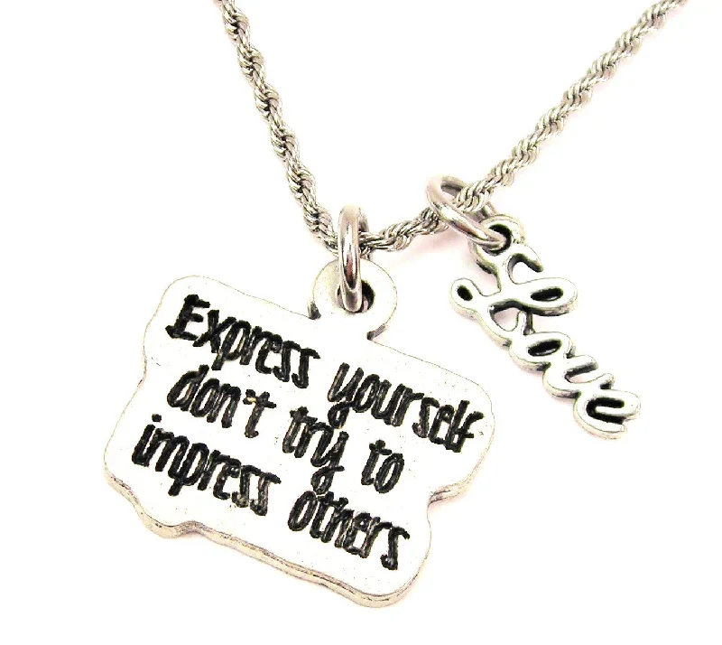 luxury wedding necklaces for women -Express Yourself Don't Try To Impress Others 20" Chain Necklace With Cursive Love Accent