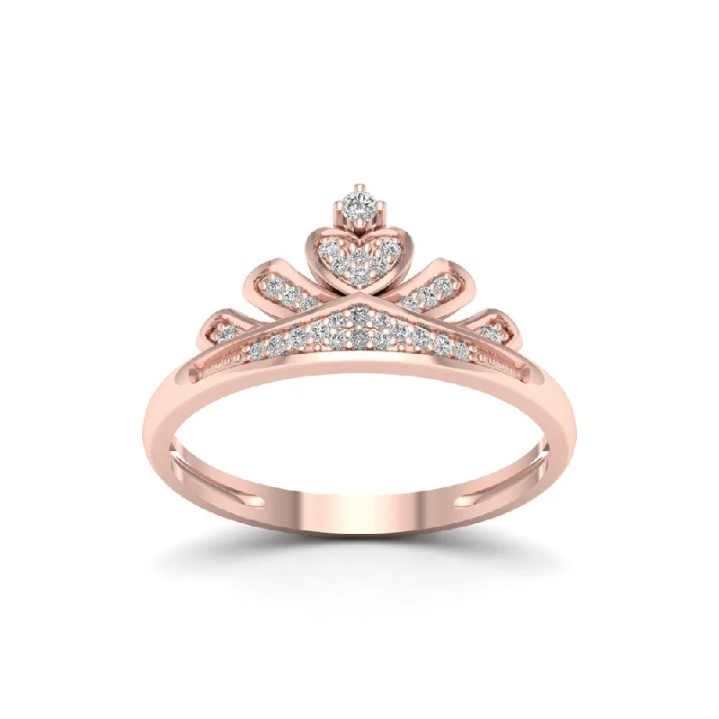 De Couer IGI Certified 1/10ct TDW Diamond Crown Ring for Her - Pink