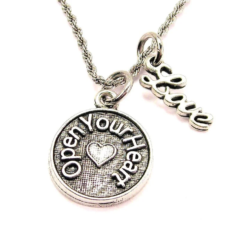 engagement necklaces for women -Open Your Heart 20" Chain Necklace With Cursive Love Accent