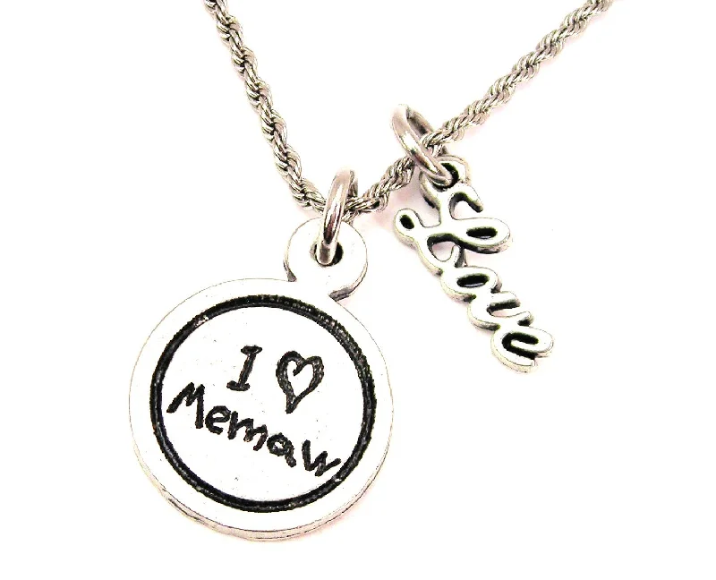 gold plated necklaces for women -I Love Memaw Child Handwriting 20" Chain Necklace With Cursive Love Accent