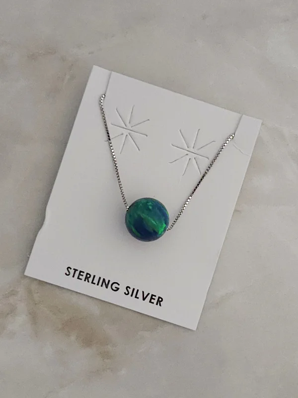 diamond pendant necklaces for women -Sterling Silver Blue Green Lab Opal Ball Necklace