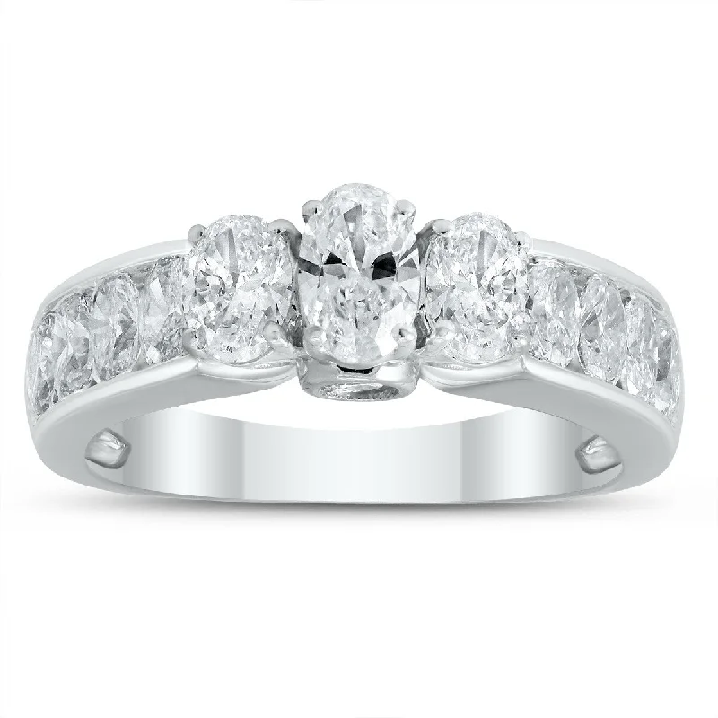 Marquee 2 Carat TW Oval Diamond Three Stone Ring in 14K White Gold