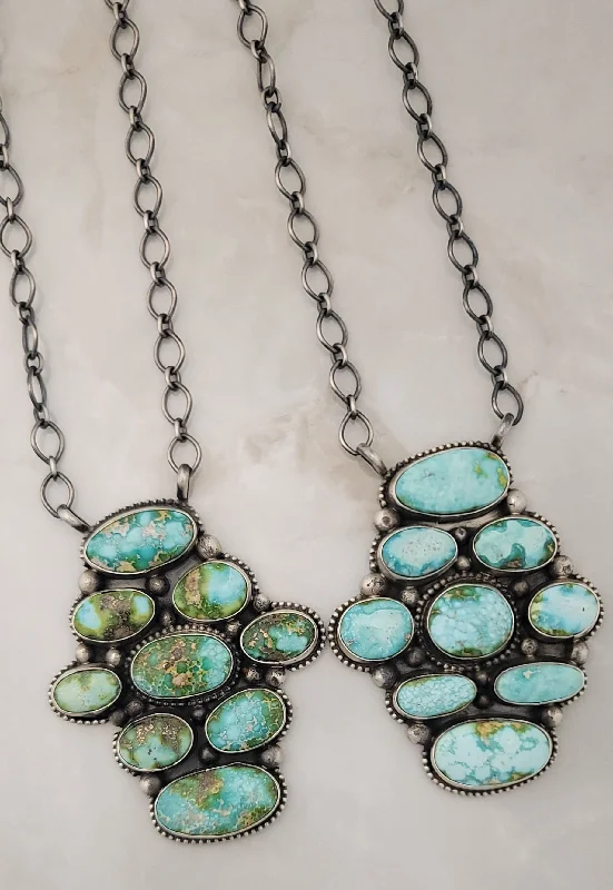 trendy necklaces for women -Sterling Silver Sonoran Mountain Turquoise Cluster Adjustable Necklace