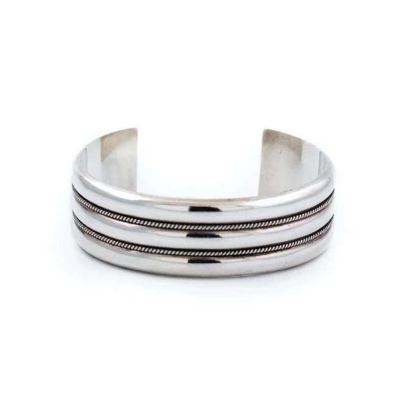 fashion bangles for weddings -Ribbed Sterling Silver Cuff