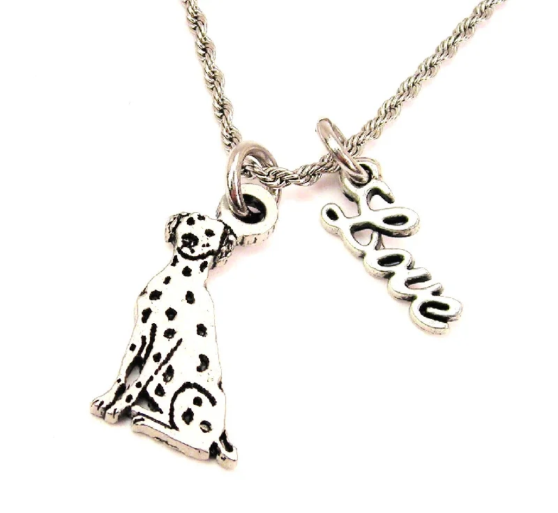 personalized heart necklaces -Sitting Dalmatian 20" Chain Necklace With Cursive Love Accent