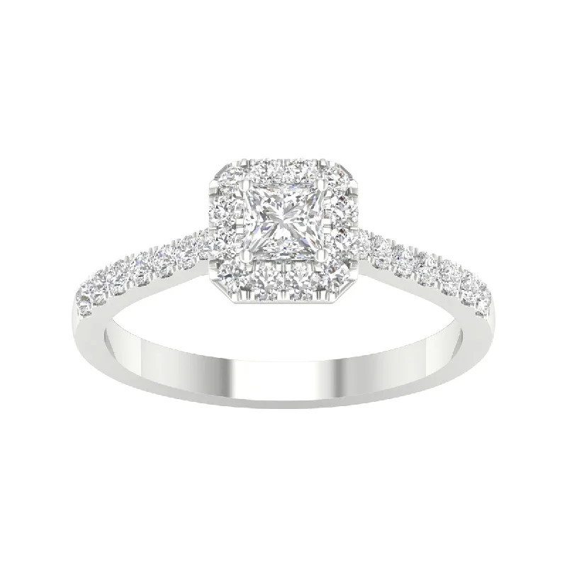 5/8ct TDW Princess Cut Diamond Halo Ring in 10k Gold by De Couer