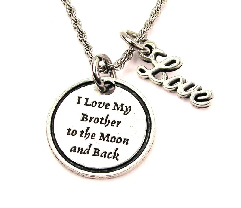 minimalist gold necklaces for women -I Love My Brother To The Moon And Back 20" Chain Necklace With Cursive Love Accent