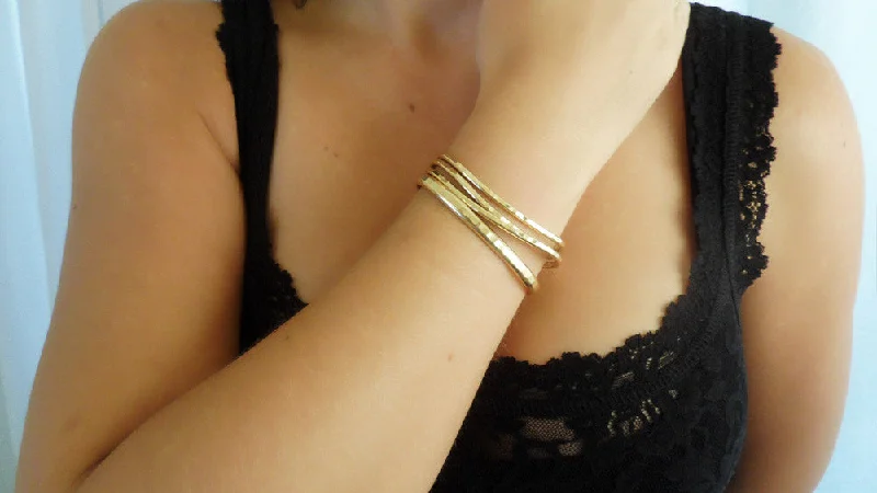 beautiful gemstone bangles -Gold Fill Cuff Set (3 Small, 1 Large)