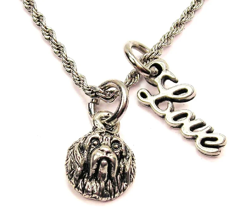 anniversary gift necklaces for women -Cocker Spaniel Face 20" Chain Necklace With Cursive Love Accent