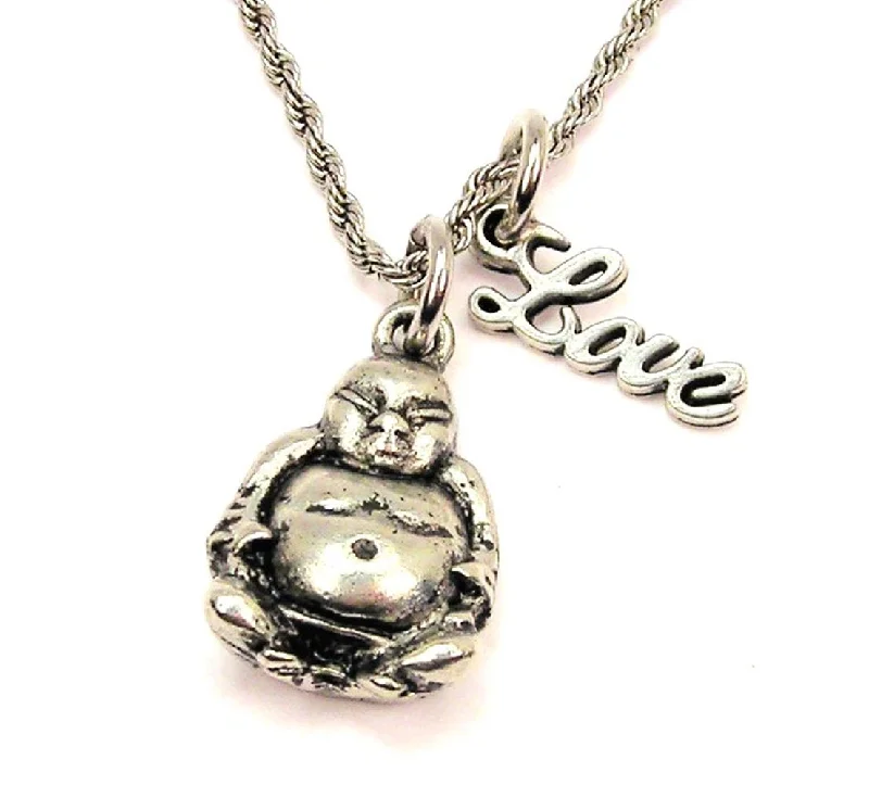 vintage bridal necklaces for women -Sitting Buddha 20" Chain Necklace With Cursive Love Accent